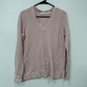 GAP Women V Neck Textured Knit Long Sleeve Sweater‎ Top Size L Dusty Rose